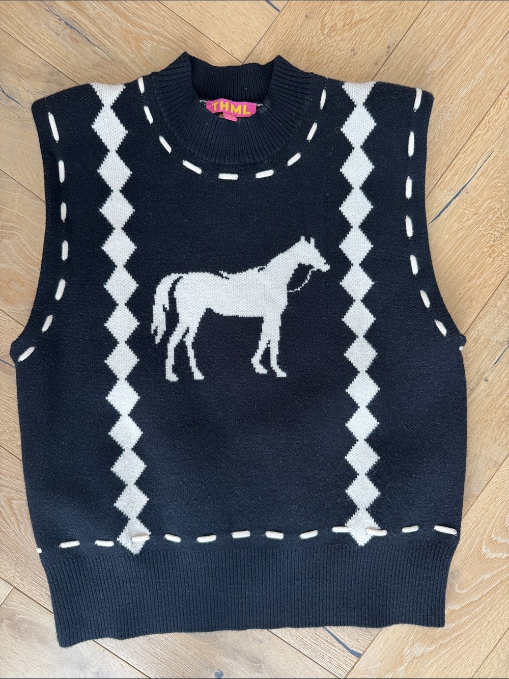 THML Black & White Horse Intarsia Knit Vest